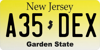 NJ license plate A35DEX
