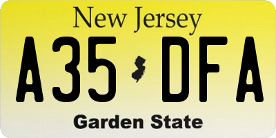 NJ license plate A35DFA
