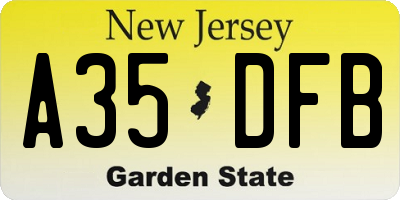 NJ license plate A35DFB