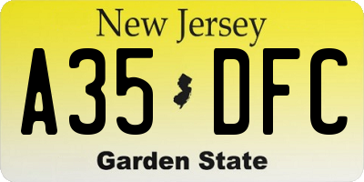 NJ license plate A35DFC