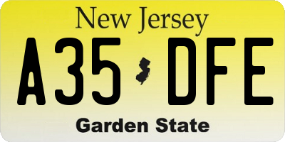 NJ license plate A35DFE