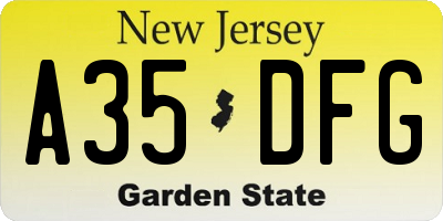 NJ license plate A35DFG