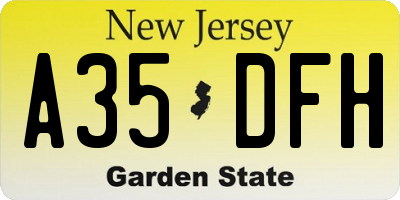 NJ license plate A35DFH