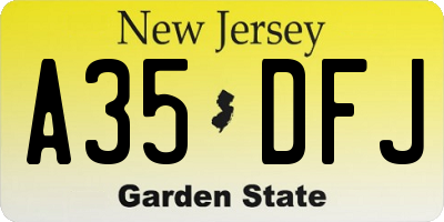 NJ license plate A35DFJ