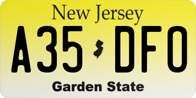 NJ license plate A35DFO