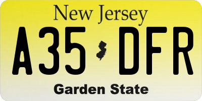 NJ license plate A35DFR