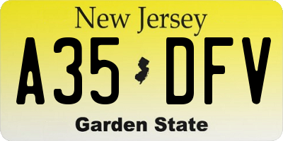 NJ license plate A35DFV