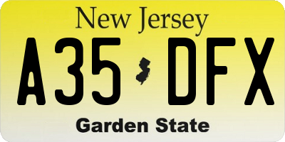 NJ license plate A35DFX