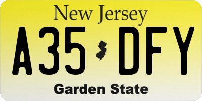 NJ license plate A35DFY