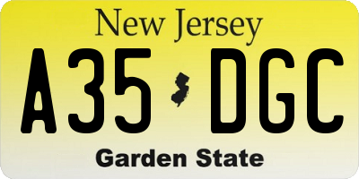 NJ license plate A35DGC
