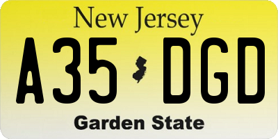 NJ license plate A35DGD