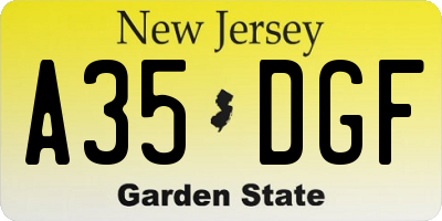 NJ license plate A35DGF