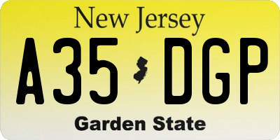 NJ license plate A35DGP