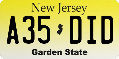NJ license plate A35DID
