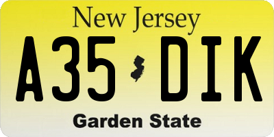 NJ license plate A35DIK