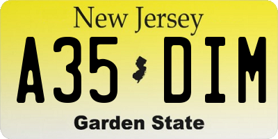 NJ license plate A35DIM