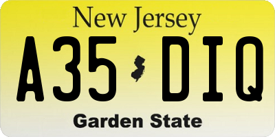 NJ license plate A35DIQ