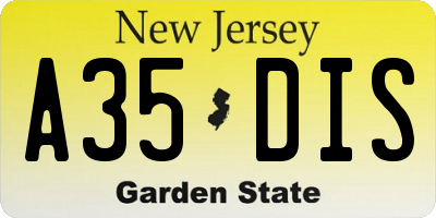 NJ license plate A35DIS