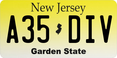 NJ license plate A35DIV