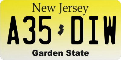 NJ license plate A35DIW