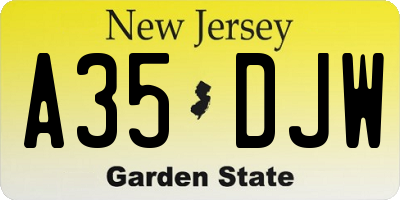 NJ license plate A35DJW