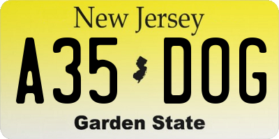 NJ license plate A35DOG