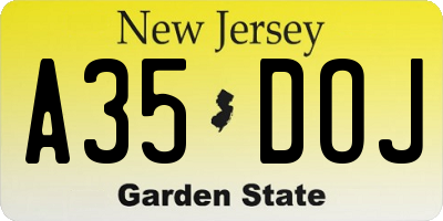 NJ license plate A35DOJ
