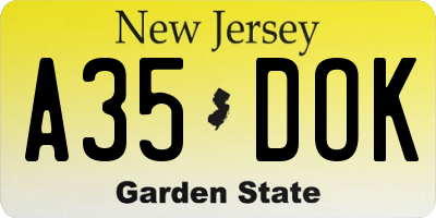 NJ license plate A35DOK