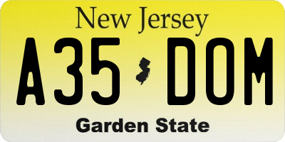 NJ license plate A35DOM