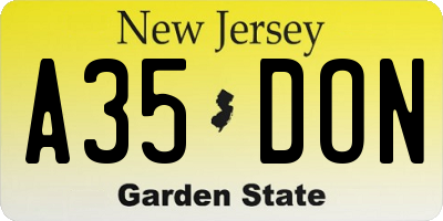 NJ license plate A35DON