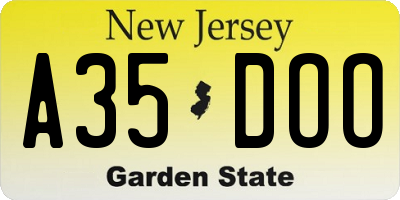 NJ license plate A35DOO