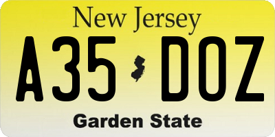 NJ license plate A35DOZ