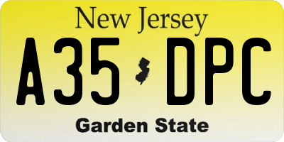 NJ license plate A35DPC