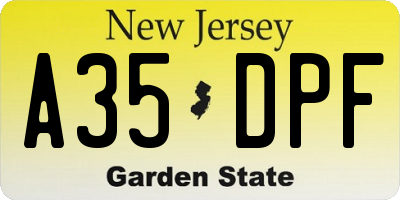 NJ license plate A35DPF