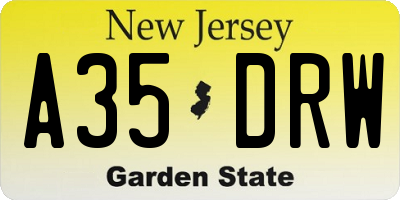 NJ license plate A35DRW