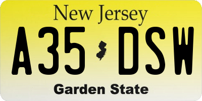 NJ license plate A35DSW