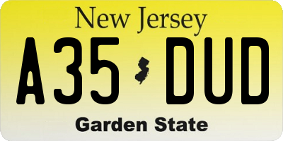 NJ license plate A35DUD