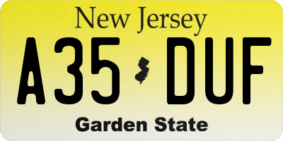 NJ license plate A35DUF