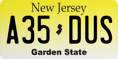 NJ license plate A35DUS