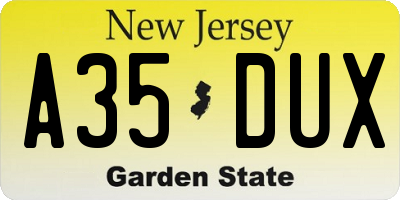 NJ license plate A35DUX