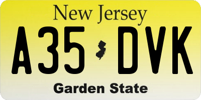NJ license plate A35DVK