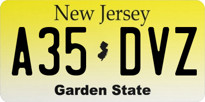 NJ license plate A35DVZ