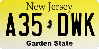 NJ license plate A35DWK