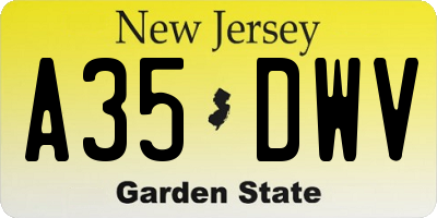 NJ license plate A35DWV