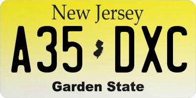 NJ license plate A35DXC