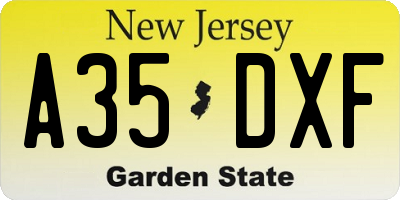 NJ license plate A35DXF