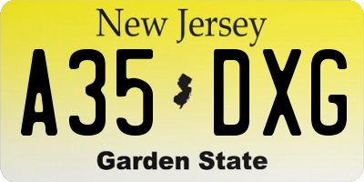 NJ license plate A35DXG