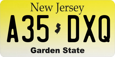 NJ license plate A35DXQ
