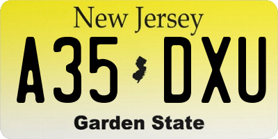 NJ license plate A35DXU