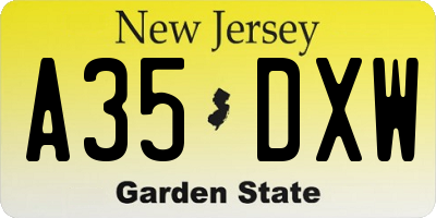 NJ license plate A35DXW
